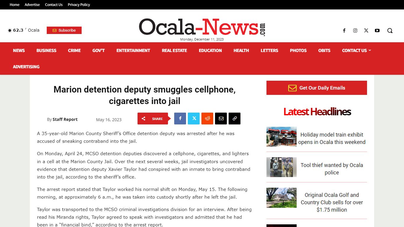 Marion detention deputy smuggles cellphone, cigarettes into jail