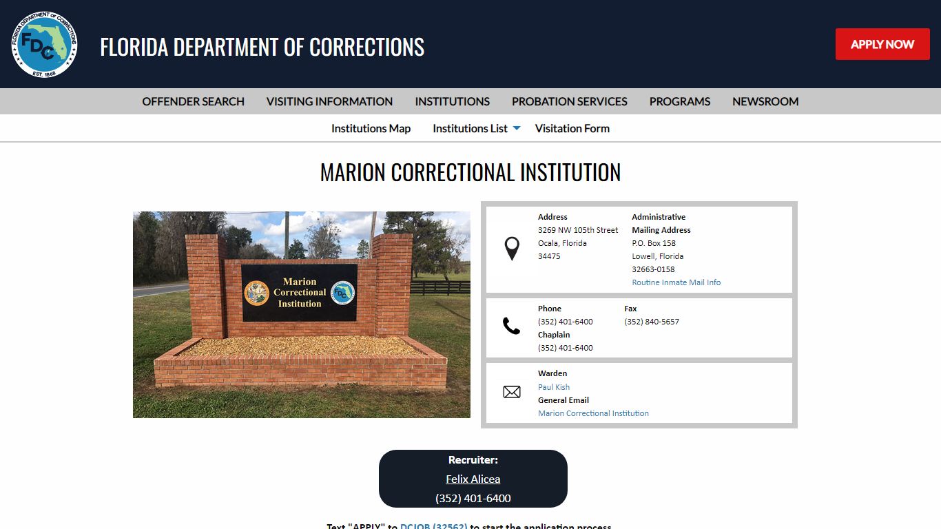 Marion Correctional Institution -- Florida Department of Corrections